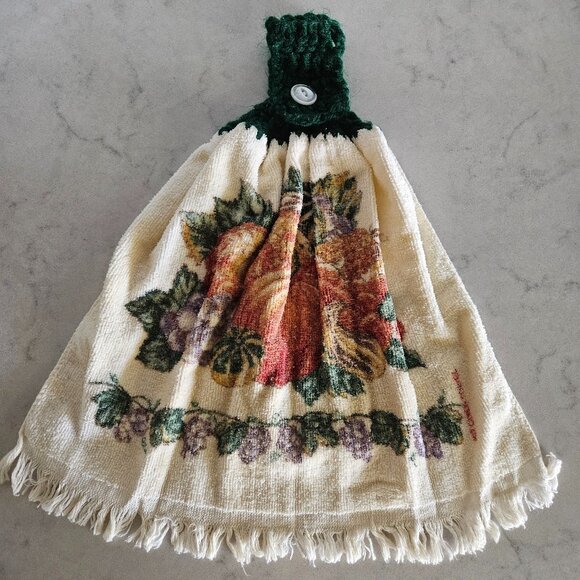 BRAND NEW GREEN CROCHET-TOP FALL HARVEST HANGING DISH TOWEL - Picture 3 of 13